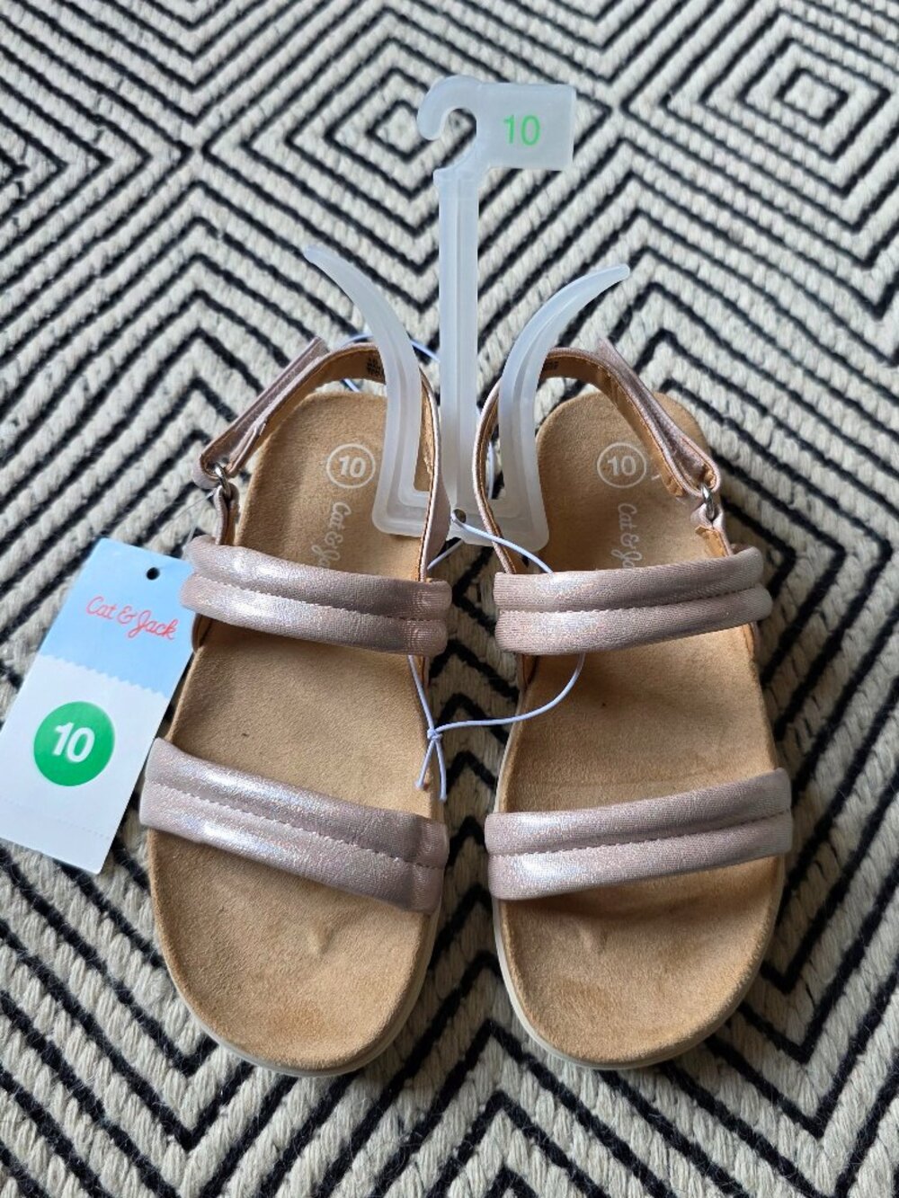 NWT Size 10 Cat & Jack Shimmery Pink Sandals, Hook & Loop Closure